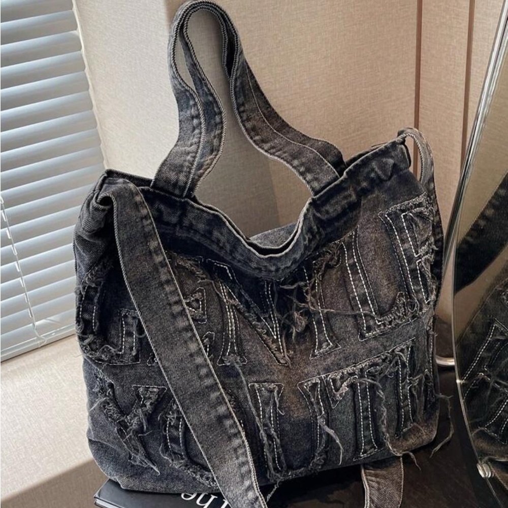 SHEIN Black Denim Tote Bag